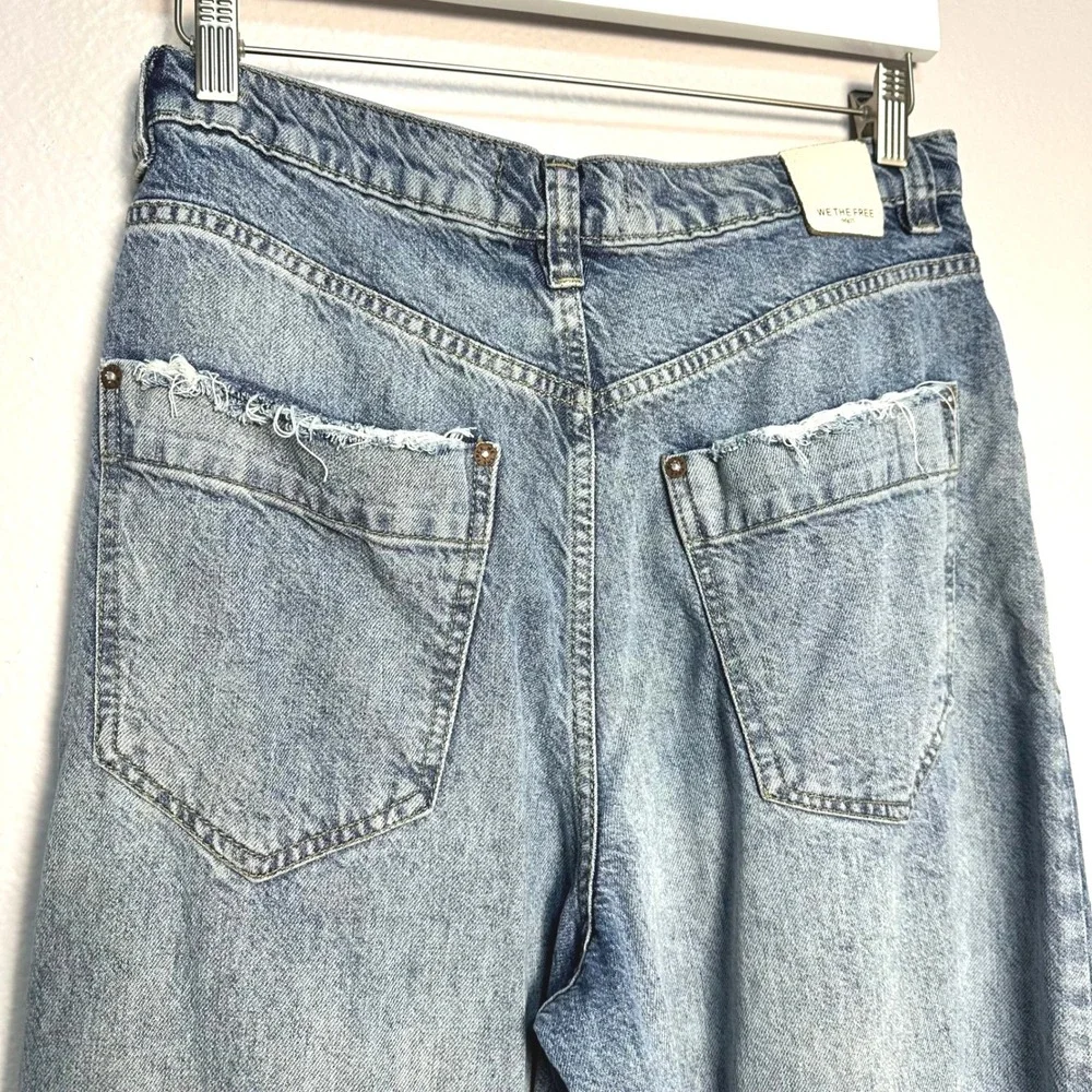 Free People We The Free Old West Slouchy Wide Leg Jeans Light Wash Blue 28 NWT